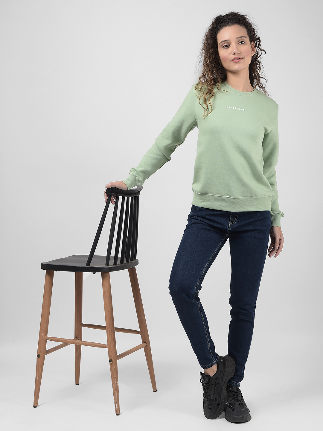 Numero Uno Women Mint Green Crew Neck Sweatshirt